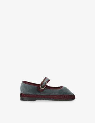 Flabelus Velvet Georgina Mary Janes In Gray