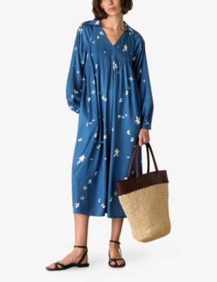 WHISTLES: Floral-Print Relaxed-Fit Woven Midi Dress