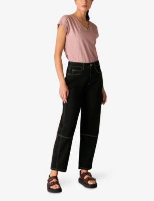 Whistles Willa V Neck Cap Sleeve Tee In Dark/burnt Orange