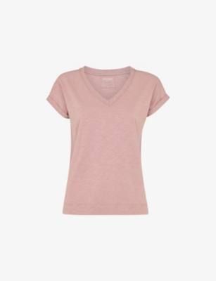 Whistles Willa V Neck Cap Sleeve Tee In Dark/burnt Orange