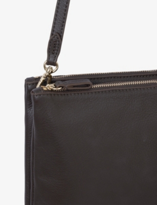 The White Company S Double Zip Pouch Leather Crossbody Bag Chocolat In Brown