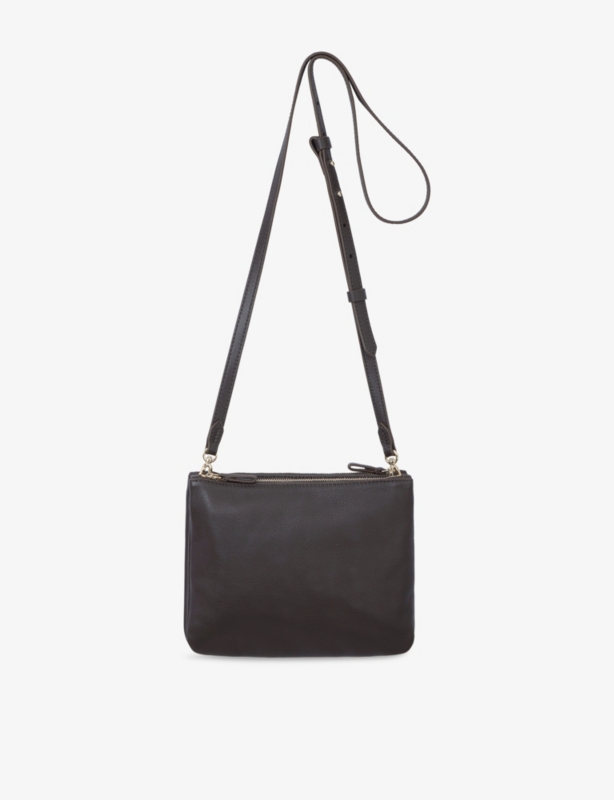 Double Zip Pouch Leather Crossbody Bag