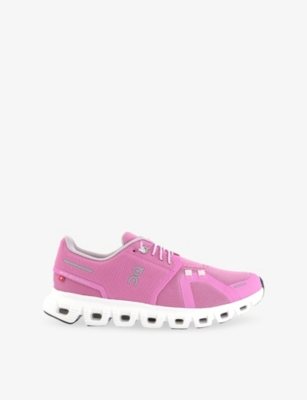 ON-RUNNING WOMENS CLOUD 6 WOVEN TRAINERS RASPBERRY WHITE F 