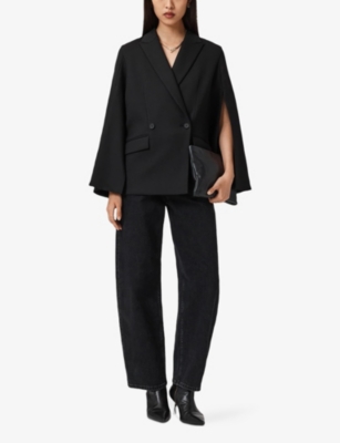 Allsaints Womens  Luna Cape Double-breasted Stretch-woven Blazer In Black