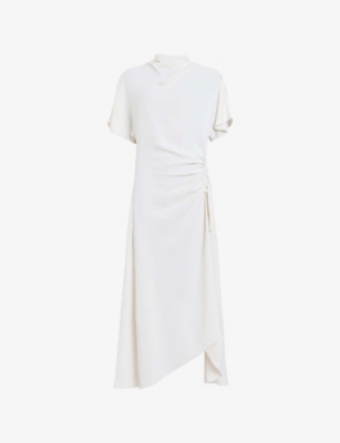 Allsaints Womens  Rosie Side-ruched Short-sleeve Woven Midi Dress