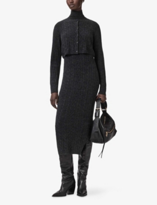 ALLSAINTS: Sabine High-Neck Stretch-Knit Midi Dress