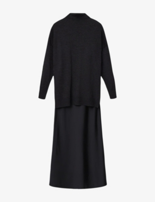 Allsaints: Juno Two-In-One Wool And Satin Maxi Dress