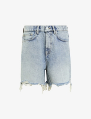 Allsaints Womens  Doris Wide-leg High-rise Distressed Denim Shorts
