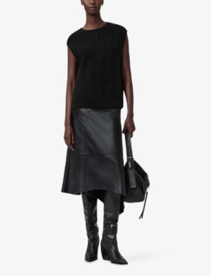 Allsaints Womens  Sirius Cable-knit Stretch Alpaca-blend Tank In Black