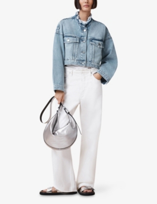 Allsaints Womens  Sonny Frayed-hem Cropped Denim Jacket
