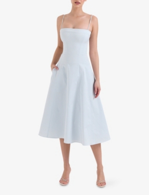 HOUSE OF CB: Dolly Square-Neck Stretch-Cotton Midi Dress