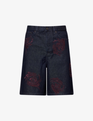 DRIES VAN NOTEN: Embroidered Relaxed-Fit Denim Shorts