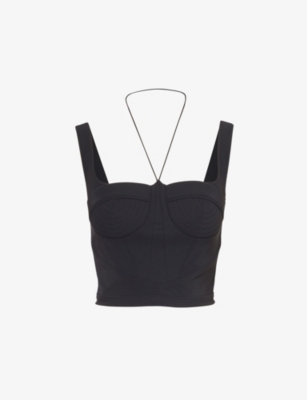 Shop Nensi Dojaka Womens Black Square-neck Sleeveless Stretch-woven Top