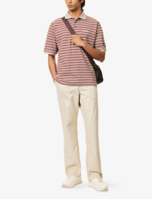 Manors Cotton G. O.a. T Piqué Polo Shirt In Burgundy Stripe