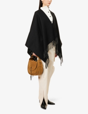 BURBERRY: Check-Print Fringed Wool Cape