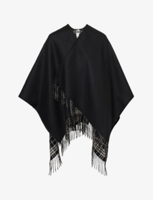 BURBERRY: Check-Print Fringed Wool Cape