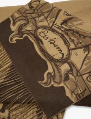 Burberry Womens  Tower Bridge Fringed Cashmere Scarf In Sand