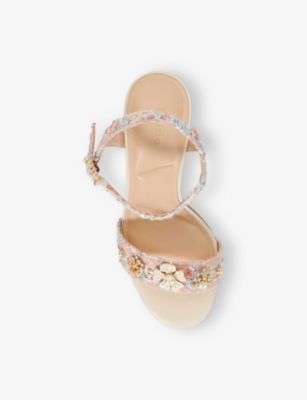 DUNE: Mention Floral-Detail Block-Heel Woven Sandals