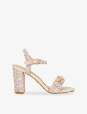 DUNE: Mention Floral-Detail Block-Heel Woven Sandals