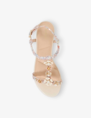 DUNE: Nature Floral Embellished T-bar Woven Sandals