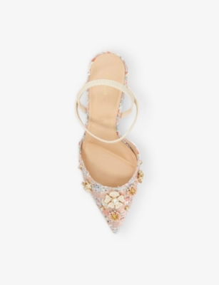 DUNE: Diana Boucle Embellished Kitten-Heel Woven Court Heels