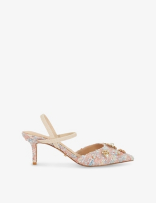 DUNE: Diana Boucle Embellished Kitten-Heel Woven Court Heels