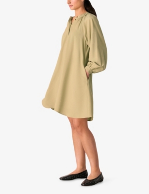 WHISTLES: Button-Neck Relaxed-Fit Gathered Woven Mini Dress