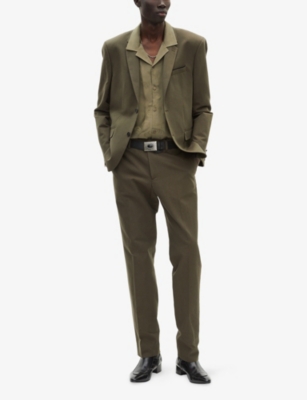 The Kooples Mens Kaki Lapel-collar Single-breasted Cotton And Linen-blend Blazer