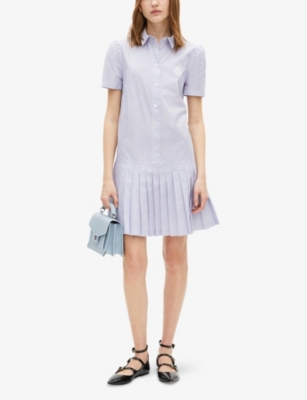 THE KOOPLES WOMENS STRIPE-PRINT PLEATED HEM COTTON MINI DRESS BLUE WHITE XS 