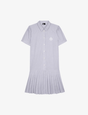 THE KOOPLES WOMENS STRIPE-PRINT PLEATED HEM COTTON MINI DRESS BLUE WHITE XS 