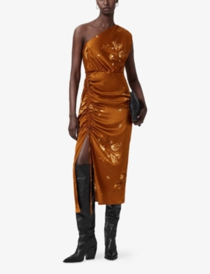 ALLSAINTS: Laura One-Shoulder Silk-Blend Midi Dress