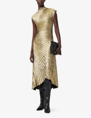ALLSAINTS: Rayanna Pleated Woven Midi Dress