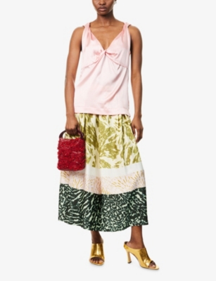DRIES VAN NOTEN: Abstract-Print Pleated Woven Maxi Skirt