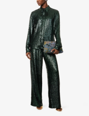 Dries Van Noten Womens Bottle Sequin-embellished Wide-leg Woven Trousers