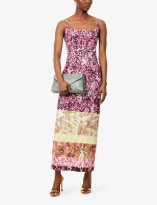 DRIES VAN NOTEN WOMENS BURGUNDY FLORAL SHOULDER-STRAPS STRETCH-WOVEN MAXI DRESS 