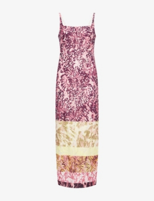 Shop Dries Van Noten Womens Burgundy Floral Shoulder-straps Stretch-woven Maxi Dress