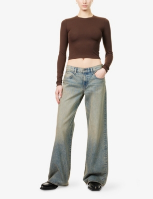 Shop Slvrlake Womens Mica Wide-leg Denim Jeans Indigo Rust