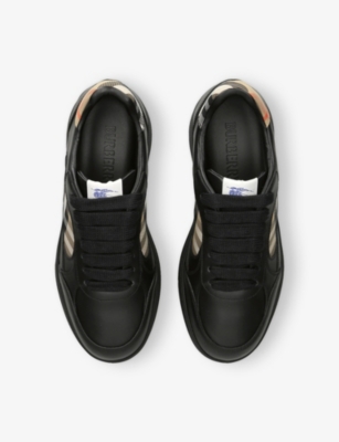 Burberry Indigo Blue Leather And Check Sneaker Terrace In Blk/other