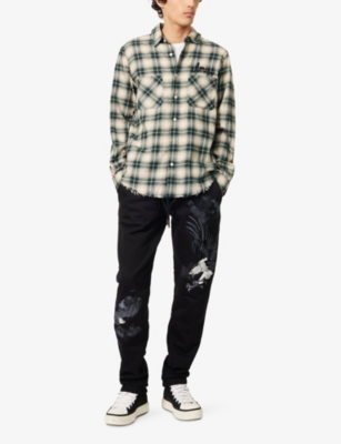 ONLY THE BLIND: Midnight Hawk Embroidered Cotton-Jersey Jogging Bottoms