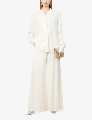 STELLA MCCARTNEY: Ramadan Crystal-Embellished Wide-Leg Mid-Rise Crepe Trousers
