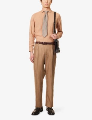 CORNELIANI: Regular-Fit Logo-Embroidered Linen Shirt