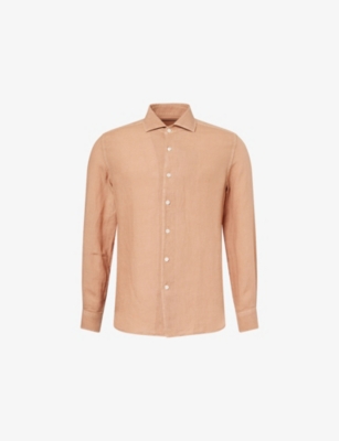 CORNELIANI: Regular-Fit Logo-Embroidered Linen Shirt