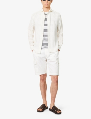 Corneliani Mens Regular-fit Logo-embroidered Linen Shirt Optical White