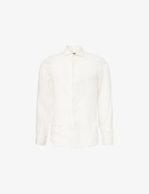 CORNELIANI: Regular-Fit Logo-Embroidered Linen Shirt