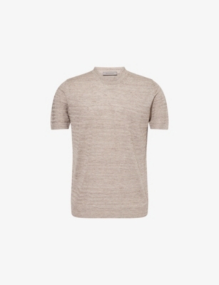 Corneliani Mens Natural / Beige 036 Short-sleeve Crewneck Linen And Silk-blend T-shirt