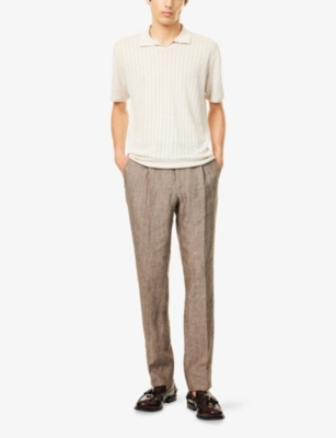 CORNELIANI: Drawstring Straight-Leg Linen Trousers