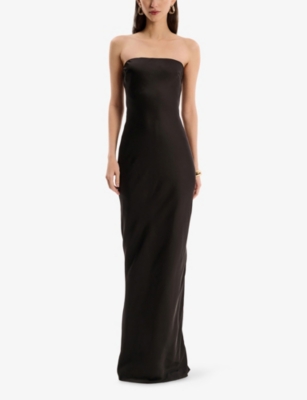 Omnes Womens Black Amdra Strapless Satin Maxi Dress In Black