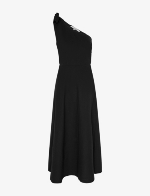 Omnes Womens Black Junaya One-shoulder Asymmetric Cotton Maxi Dress