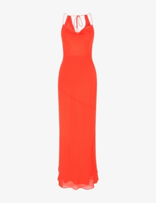 Omnes Womens Orange Koko Cowl-back Satin Maxi Dress