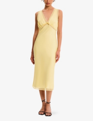 OMNES: Maisie V-Neck Lace-Trim Satin Midi Dress